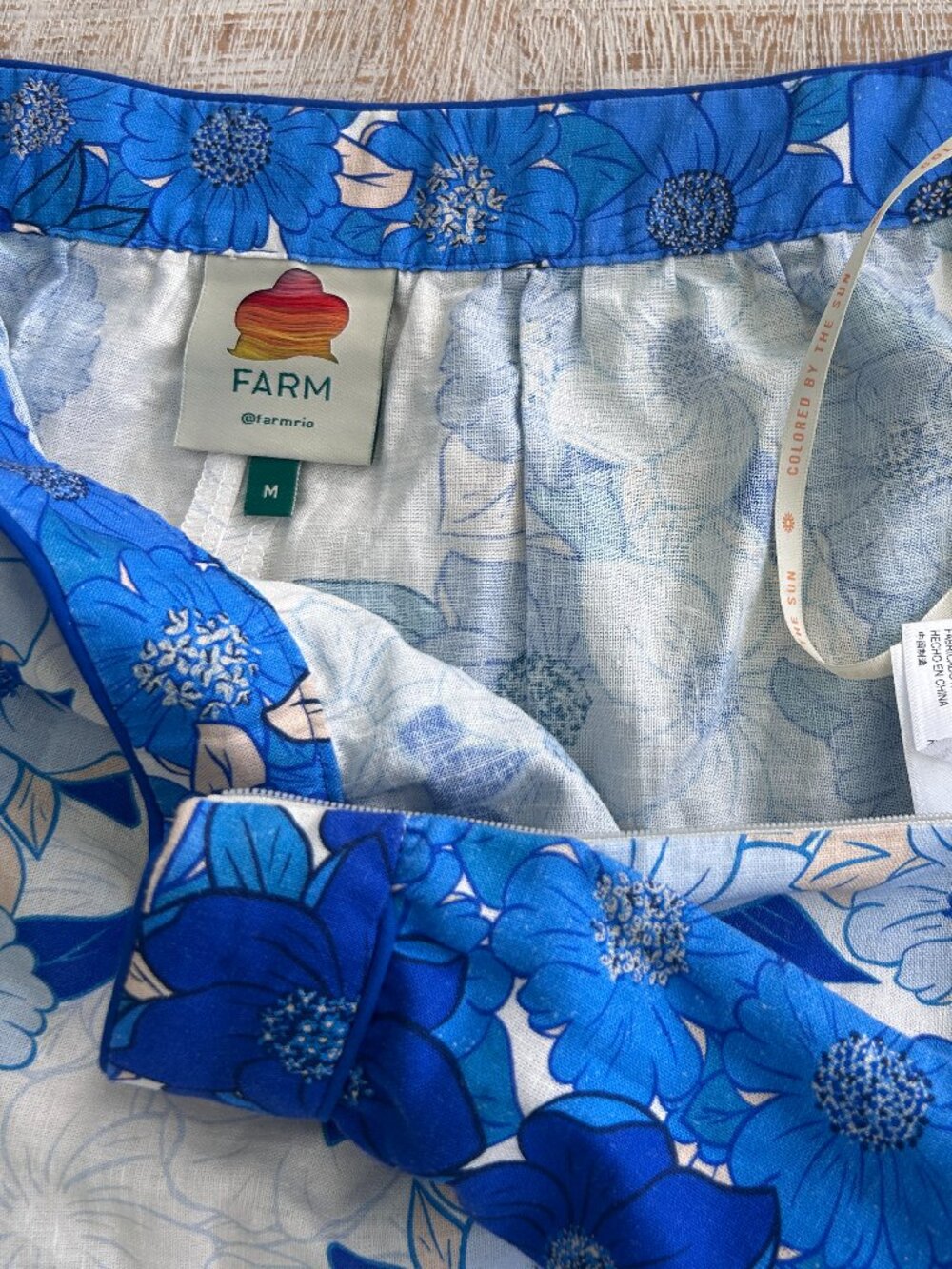 FARM Rio Blue Flower Stripes Crop Top and Midi Skirt Linen Scallop Set Medium - Picture 8 of 13
